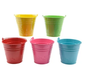 Blumentopf Eimer Zink 10,5cm bunt - Übertopf Metall - Blumenübertopf - Bild 1 von 2