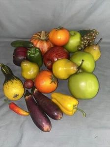 Faux Fruit Vegetable Lot Peppers Pears Apples Plum Cucumber Pumpkin Egg Plant - Picture 1 of 2