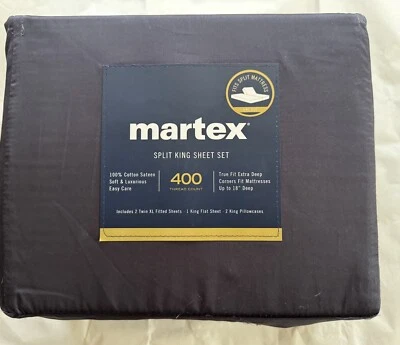 Conjunto de folhas Martex SPLIT King 5 peças contagem de 400 fios - Novo com etiquetas - Grafite - Azul - Imagem 1 de 4