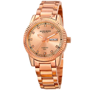 Women's Akribos XXIV AK965RG Rose Gold Round Case Diamond Dial Bracelet Watch - Picture 1 of 4