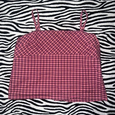 xhilaration Y2k VtgStretch Top Babydoll Milkmaid Plaid Gingham Open Back Detail - Image 1 of 4