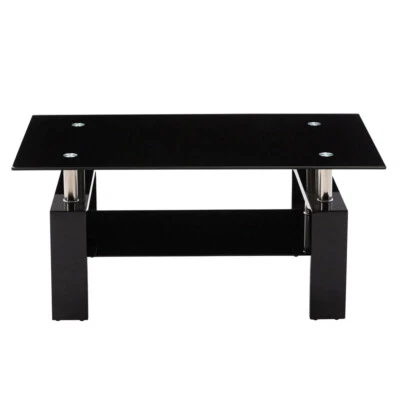 Mesa de centro lateral moderna de 37 pulgadas con tapa de vidrio para muebles de sala estante rectangular Foto 1 de 4