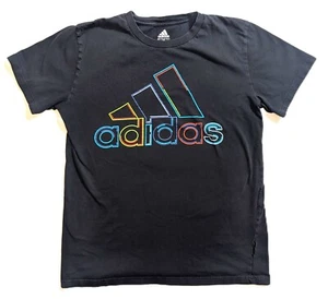 Adidas Youth 14/16 Black T-Shirt Neon Logo Spell Out Sports Tee - Bild 1 von 7