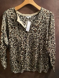 Croft & Barrow 1X NWT Animal Print Cardigan Brown Black Classic Button Up 3/4 Sl - Picture 1 of 10