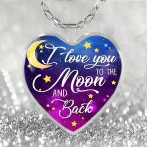 Heart Pendant Necklace I Love You To The Moon And Back - Picture 1 of 5