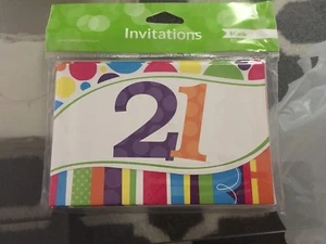 8 Bright & Bold 21 Happy Birthday Invitations Invite W/ Envelopes Party Supplies - Picture 1 of 2