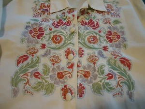 Vintage Ascente beige embroidered button shirt, long sleeves, shirt-tail hem, M - Picture 1 of 5