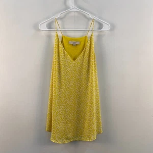 LOFT Womens Large Tank Top Yellow Floral Woven Pullover Spaghetti Sleeveless - Picture 1 of 7