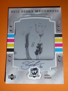 2006-07 The Cup SHEA WEBER Rookie Masterpiece 1/1 AUTO Black Printing Plate RC
