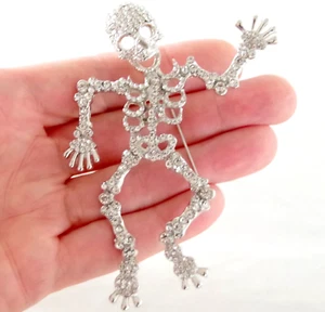 BIG 3.5" CRYSTAL RHINESTONE ENCRUSTED DANCING SKELETON HALLOWEEN BROOCH/ PENDANT - Picture 1 of 14