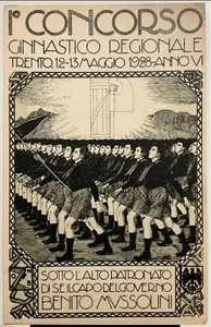 VENTENNIO TRENTO ASS. GIOVANILE DI PARTITO CARTOLINA I° CONCORSO GINNASTICA 1928 - Foto 1 di 6