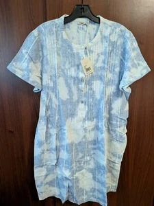 Damen Faherty Gemina Kleid L Large NEU Neu mit Etikett Batik weiß blau Leinenmischung - Bild 1 von 12