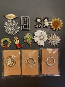 Vintage Broschen Konvolut 14 Mode Blumen Strass Weihnachten lackiert - Bild 1 von 14