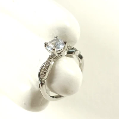 Women's Anniversary Ring Size 7 Brass Plated Silver Prong Crystal - Image 1 of 4