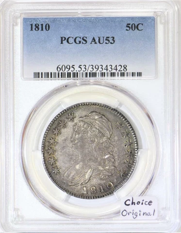 1810 Capped Bust Half Dollar PCGS AU-53; Choice Original Cover