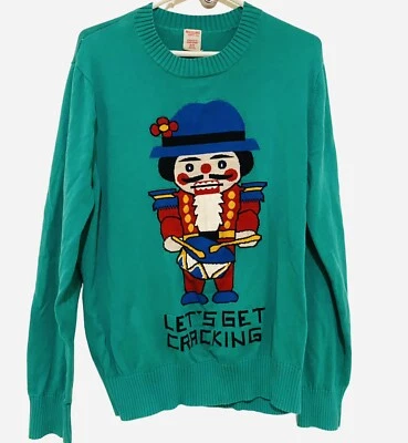 Mossimo Nutcracker Ugly Christmas Sweater XL Green Let’s Get Cracking Holiday - Image 1 of 4