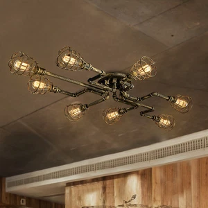 Industrial Antique Metal Cage Semi Flush Ceiling Chandelier Light Steampunk Lamp - Picture 1 of 9