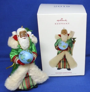 Hallmark Ornament Father Christmas 2019 African American Santa Claus Globe Dove - Picture 1 of 8