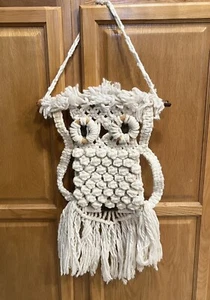 Vintage 1970’s Boho Macrame Owl Driftwood Wall Hanging 33“ Large Handmade - Picture 1 of 6