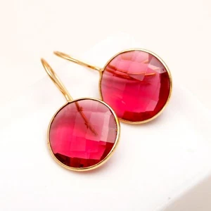 Rubelite Gemstone Earring 925 Sterling Silver Handmade Jewelry Gift For Her - Picture 1 of 6