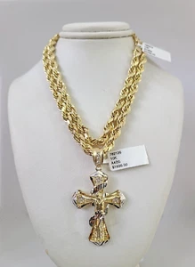 10kt Gold Rope Chain Spiral Cross Charm Set 18"-30'' Inch 6mm Necklace Pendant - Picture 1 of 7