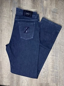 New ZILLI $1400 Dark Navy Calf Hair Logo Stretch Slim Jeans Trousers Pants IT 58 - Picture 1 of 8