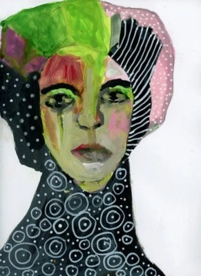 Pintura de retrato de mujer audaz expresiva de medios mixtos arte original de Miz Katie Foto 1 de 4