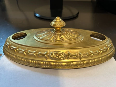 ANTIQUE ART CRAFT DECO VICTORIAN BRASS FLUSH MOUNT 2 LIGHT FIXTURE BODY & FINIAL Cover