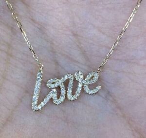 1Ct Round Cut Simulated Diamond ''LOVE " Word Pendant 14K Yellow Gold Plated