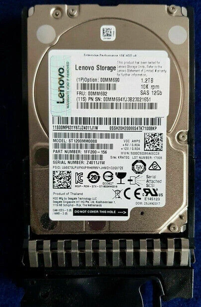 00MM690 Lenovo System X 1.2TB 2.5" 10k SAS 00MM692 HDD 1FF200-156 - Image 1 of 3