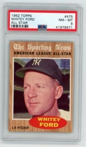 1962 Topps #475 Whitey Ford New York Yankees Salón de la fama PSA 8 casi nuevo-como nuevo - Imagen 1 de 2