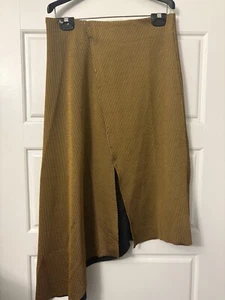 Neu ohne Etikett Zara asymmetrischer Damenrock senfgelb schwarz gerippt Medium M - Bild 1 von 4