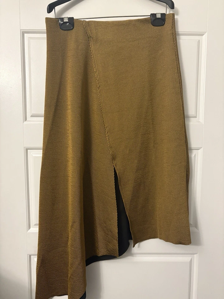 NUEVO SIN ETIQUETAS ZARA Mujer Amarillo Mostaza Negro Acanalado Asimétrico Falda Mediana M Foto 1 de 4