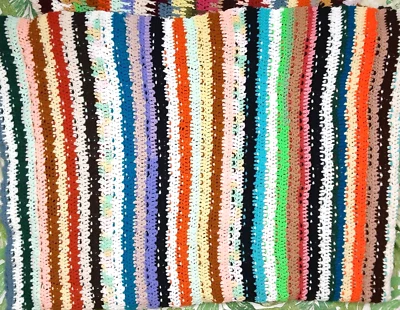 VINTAGE Hand Crocheted TWIN Afghan Multicolor Stripes Blanket Bed Cover Throw - Image 1 of 4