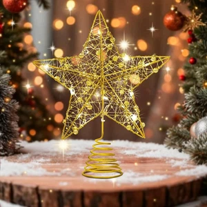 Lighted Christmas Tree Topper Star 10 Inch Gold Tree Top Decoration with Warm... - Bild 1 von 7