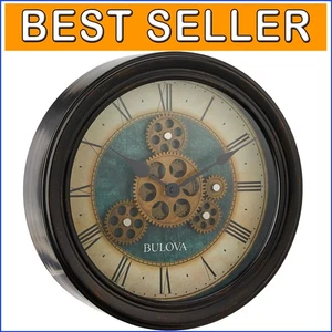 Round 12.8" Bronze-Gear Wall Clock with Aged Green Dial and Roman Numerals - Picture 1 of 7