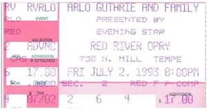 Biglietto concerto Arlo Guthrie Stub 2 luglio 1993 Red River Opry Tempe Arizona - Foto 1 di 2