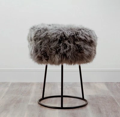 Native Natural Grey Sheepskin Stool - Image 1 of 3