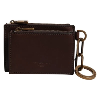 DOLCE & GABBANA Wallet Brown Calf Leather Zip Logo Keyring Coin Purse Men 480usd - image 1 of 4