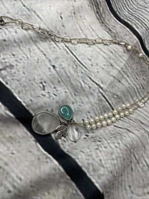 Silpada Necklace Oh So Pretty Sterling Silver Pearl Quartzite Rock Crystal - Image 1 of 4