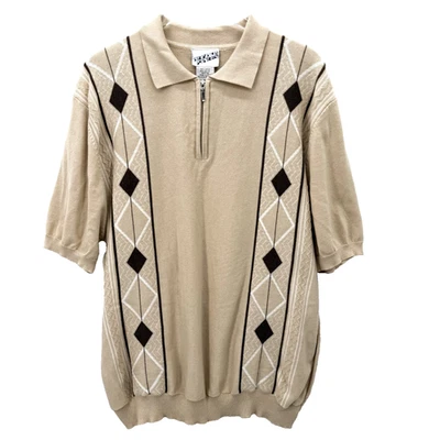 Suéter De Colección Años 90 Irvine Park Manga Corta Para Hombres XL Golf Preppy Argyle 1/4 Cremallera Foto 1 de 4