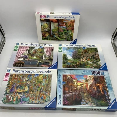 Ravensburger Lot 5 Landscape Venice Japan Library 1000 1500 Piece Jigsaw Puzzle - Image 1 of 4