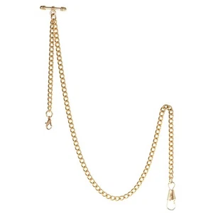 Pocket Watch Albert Chain T-Bar Watch Chain Link 16 inch 2 Hooks Gold Classic... - Picture 1 of 2