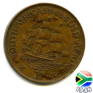 A SOUTH AFRICA 1948 GEORGE VI ONE PENNY coin, 77 Years Old!   (Re: 1948_42/3) - Picture 1 of 2