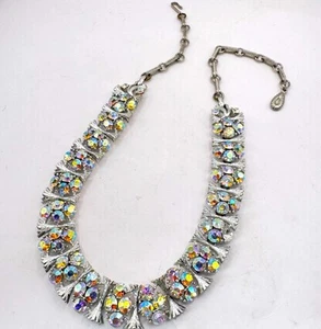 Atemberaubender Vintage Lisner Aurora Borealis Kristall Silber Halsreif Halskette Hakenverschluss - Bild 1 von 6