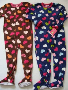 NWT Girls Carter's Footed Fleece Pajamas Size 4 Winter Pjs Hearts 2 Pair NEW - Picture 1 of 1