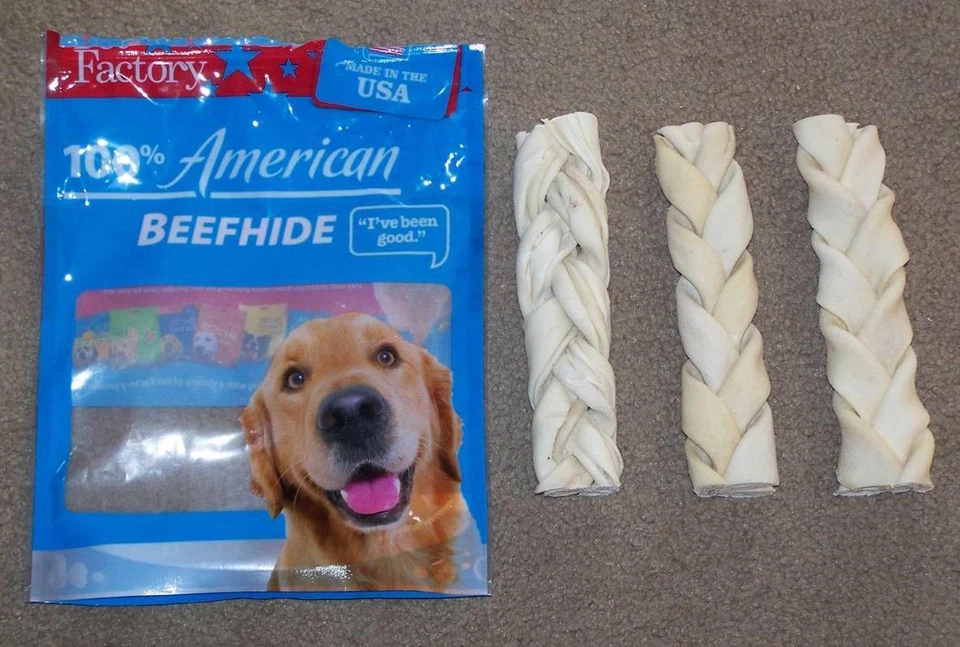 3 PET FACTORY 100% AMERICAN BEEFHIDE DOG CHEWS, MEDIUM BRAIDS - Image 1 of 1