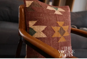 Red Vintage Kilim Cushion Cover Square Turkish Decorative Throw Pillow Cover 18" - Foto 1 di 5