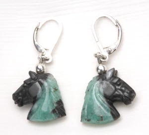 Colombian Emerald Earrings Horse Face Silver 925 Muzo Mines - Picture 1 of 12