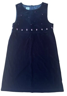 Vestido elástico Talbots niños niñas talla 7 terciopelo negro con flores bordadas rosa Foto 1 de 4